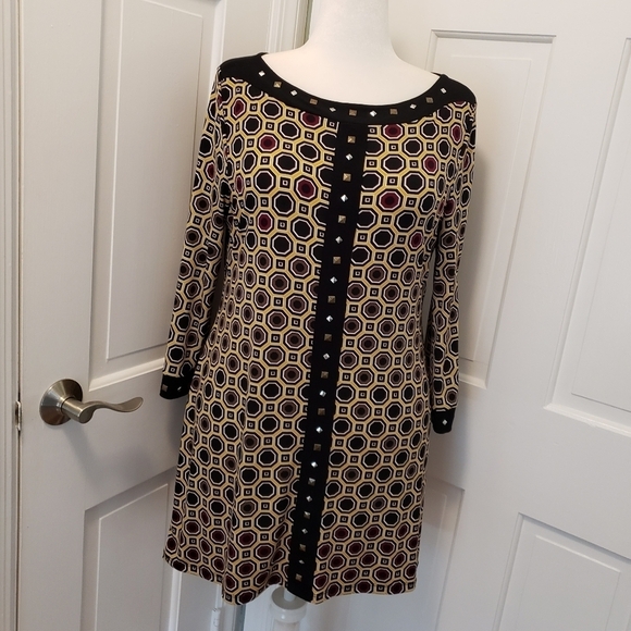 Style & Co. Geometric Print & Studded Accent Knit Dress Size Large - Picture 1 of 8